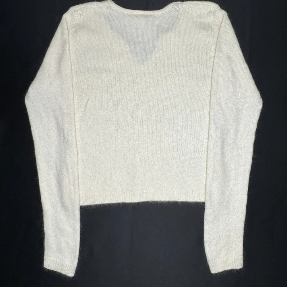 Vtg Fashion Bug Sweater Womens M Ivory Angora Blend Notch V Neck Long Sleeve 90s - Picture 2 of 6